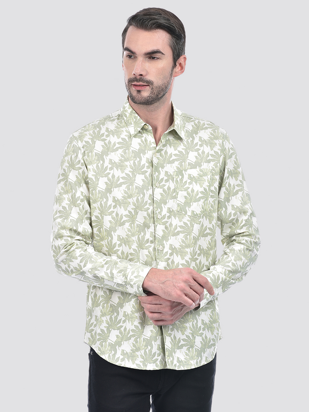 Numero Uno Men Tropical Print Green Shirt